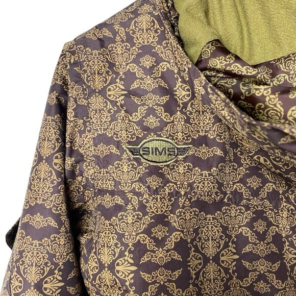 Sims Women's S Snowboard Jacket Brown Damask Hooded Insulated Ski Winter Coat - Picture 3 of 11